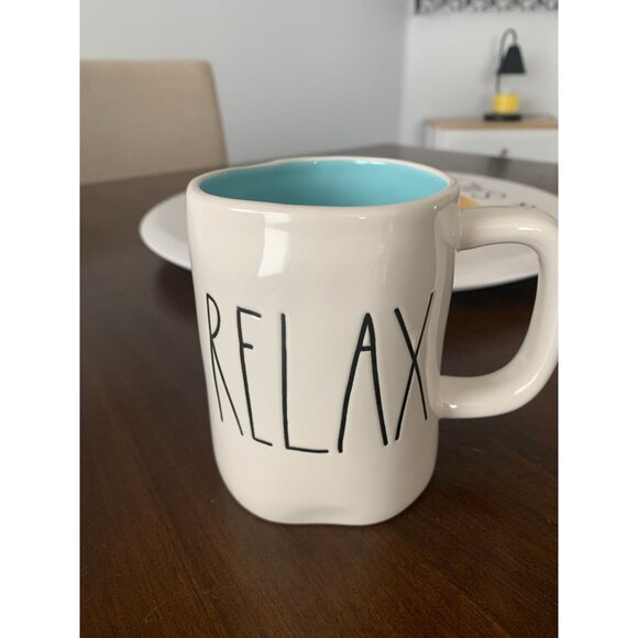 Rae Dunn Other - Rae Dunn Style Ceramic Coffee Mug With "Relax" Text & Aqua Interior 12 Oz Capaci